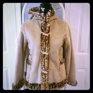 Girls Mudd Coat Beige with Cheetah Print